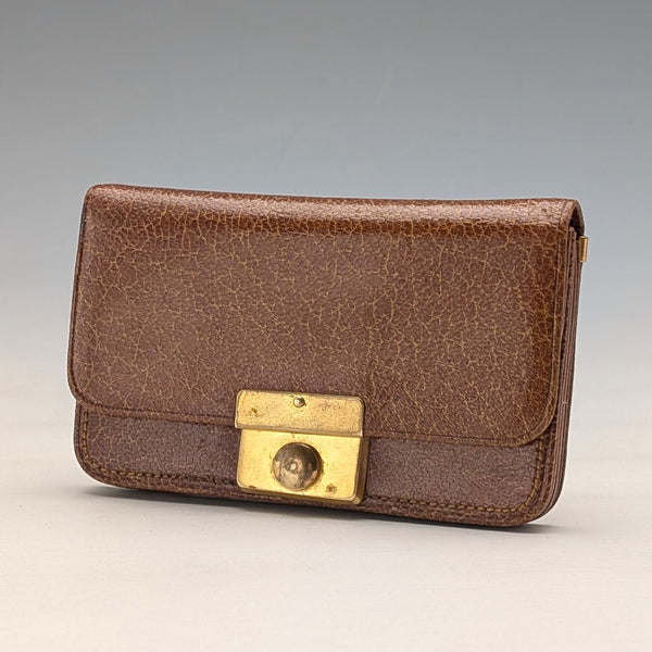 英國復古綠色皮革小號皮革皮夾零皮夾鍍金裝飾